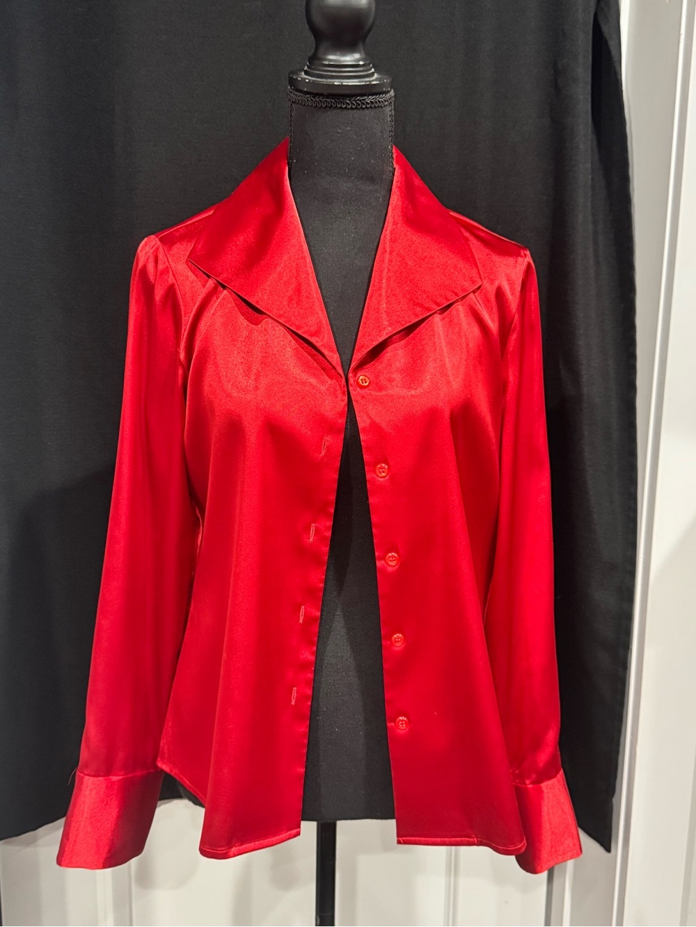 Women’s Red Satin Button-Front Blouse